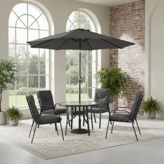 طاوله طعام مع مظلة 4 كرسي FH-04-120 DARK GREY