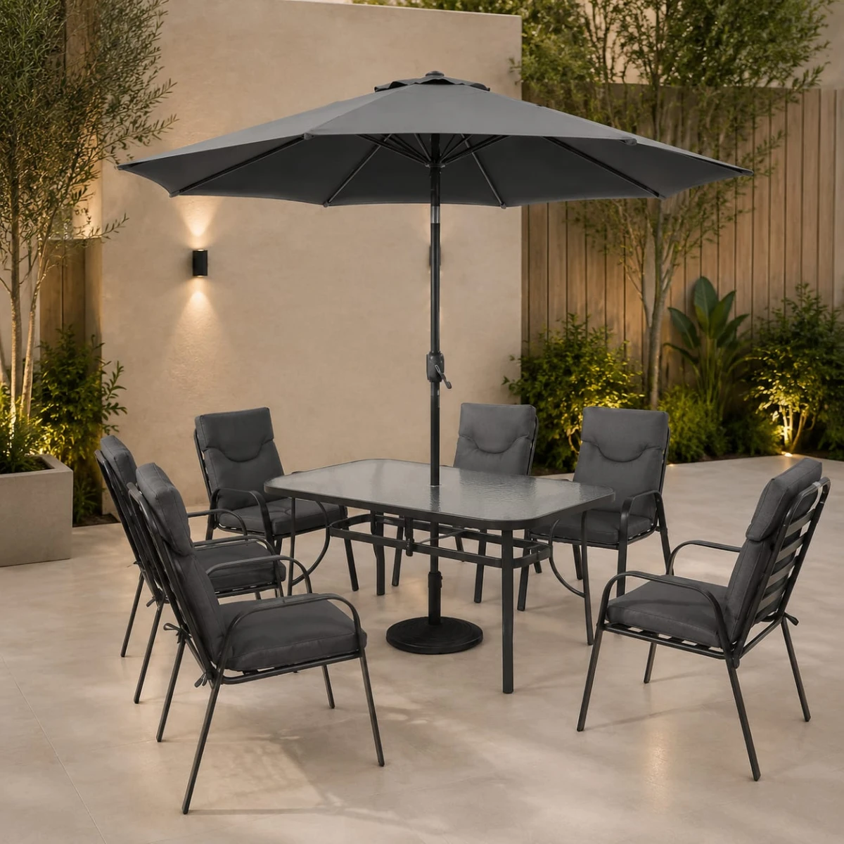 طاوله طعام مع مظلة 6 كرسي FH-03-120 DARK GREY