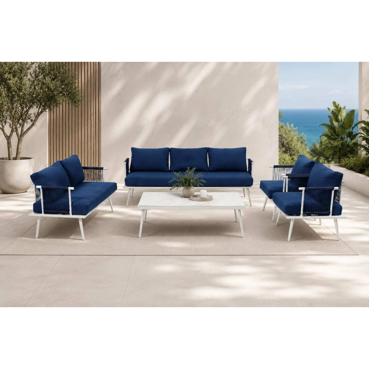 طقم كنب المنيوم 7 شخص 211073 WHITE BLUE