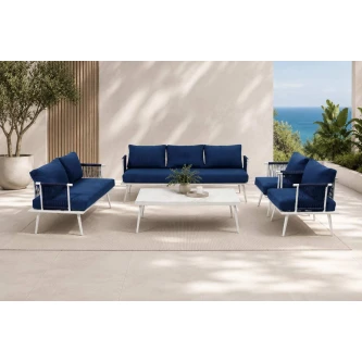 طقم كنب المنيوم 7 شخص 211073 WHITE BLUE
