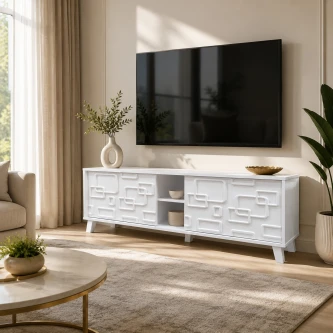 طاولة تلفاز خشب ماليزي 140سم ابيض TV-051