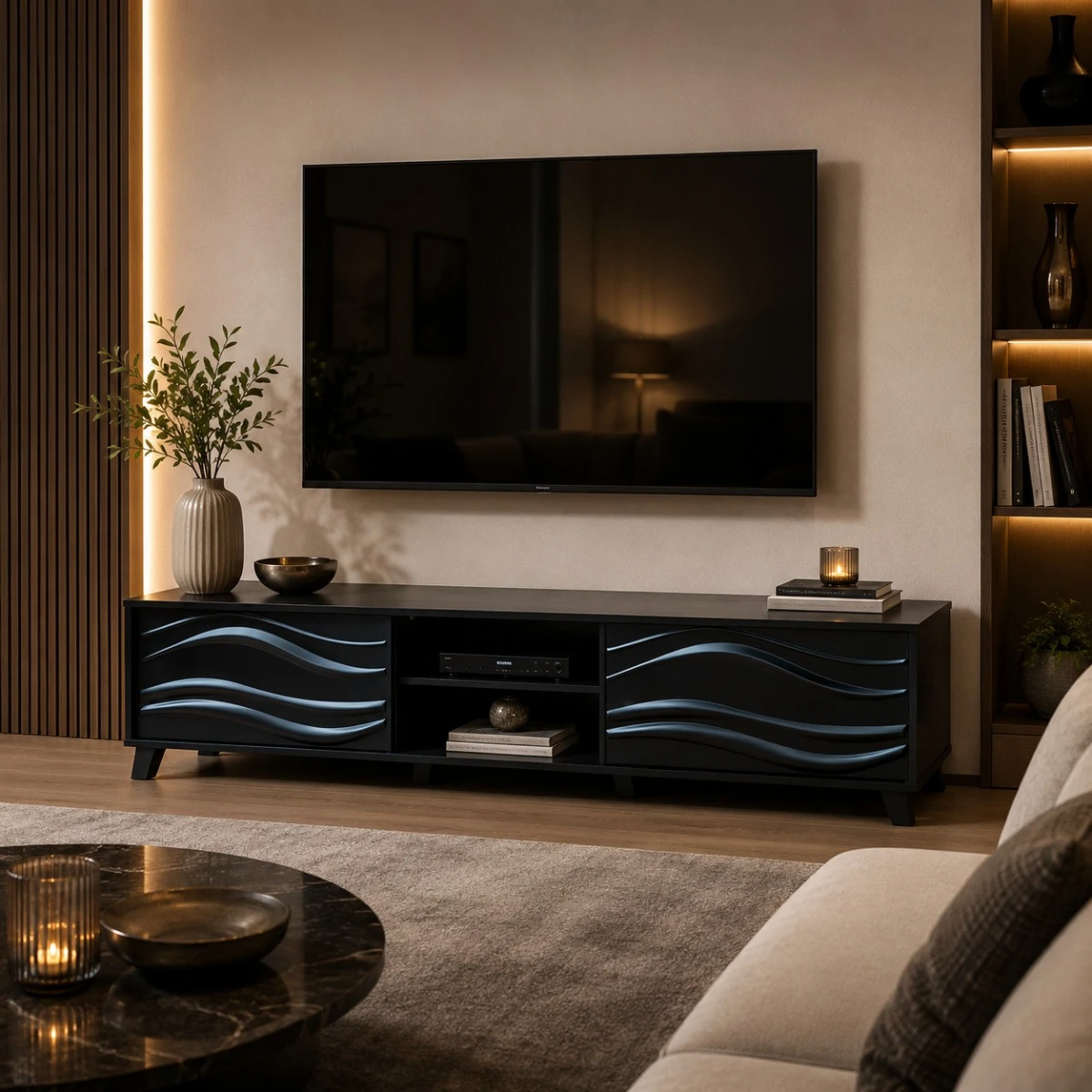 طاولة تلفاز خشب ماليزي 160سم اسود TV-050