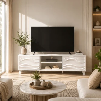 طاولة تلفاز خشب ماليزي 180سم ابيض TV-050