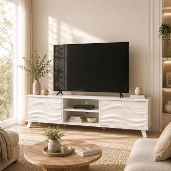 طاولة تلفاز خشب ماليزي 160سم ابيض TV-050