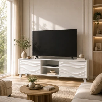 طاولة تلفاز خشب ماليزي 140سم ابيض TV-050
