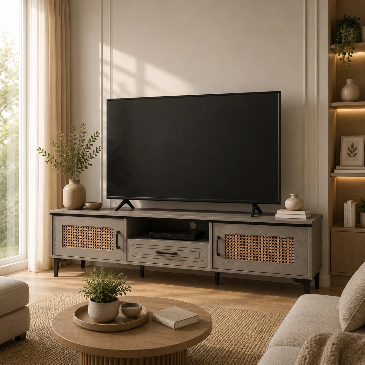 طاولة تلفاز خشب ماليزي 140سم رمادي TV-040