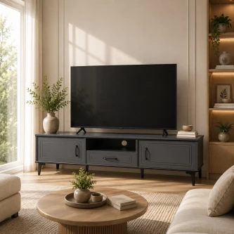 طاولة تلفاز خشب ماليزي 180سم رمادي غامق  TV-031