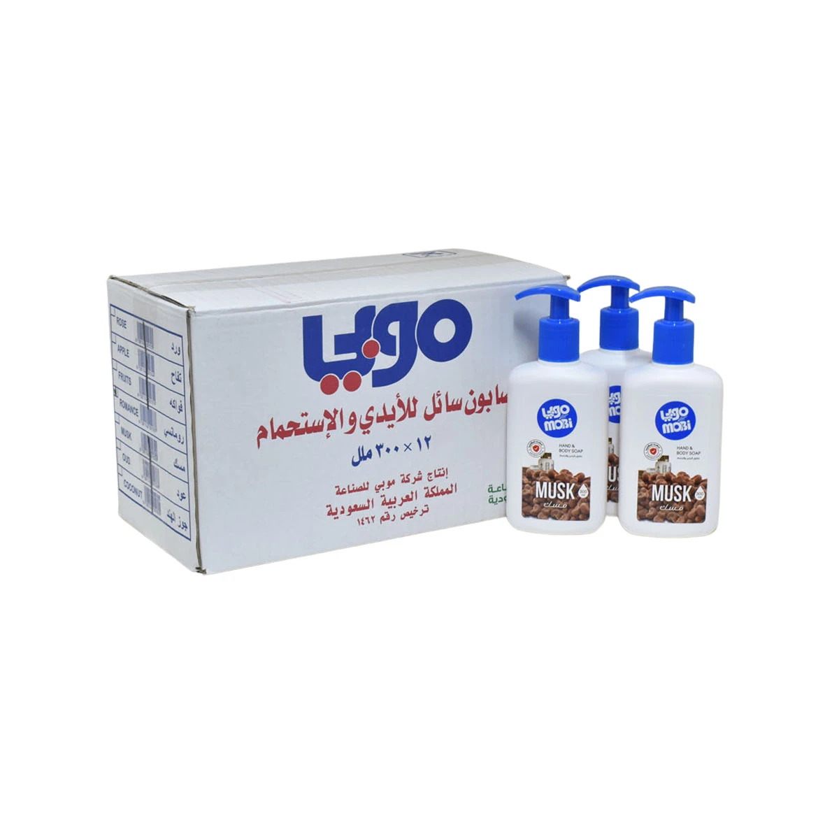 كرتون صابون سائل لليدين موبي برائحة المسك 12 قطعة × 300 مل