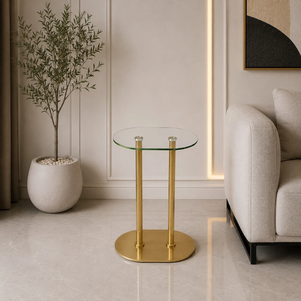 طاولة خدمة زجاج بيضاوي ذهبي 35 × 24 × 55 سم OG-15
