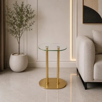 طاولة خدمة زجاج بيضاوي ذهبي 35 × 24 × 55 سم OG-15