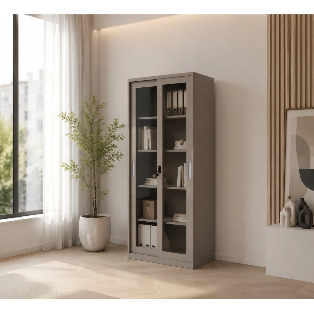 دولاب مكتبي حديد مقاس 185*85 OW-001 BEIGE