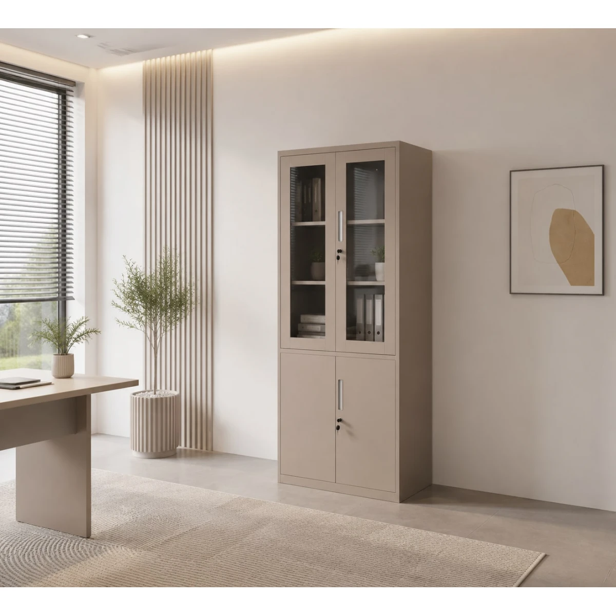 دولاب مكتبي حديد مقاس 185*85 OW-005 BEIGE