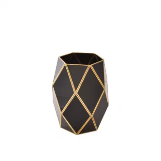 فازة زجاج اسود / ذهبي 14× 26سم  
