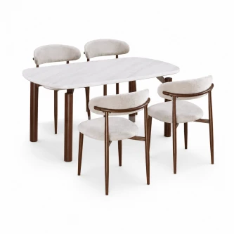 طاولة طعام بديل رخام 4 كرسي M-026 BROWN/D.BEIGE