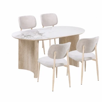طاولة طعام سيراميك 4 كرسي M-031 WHITE/YELLOW