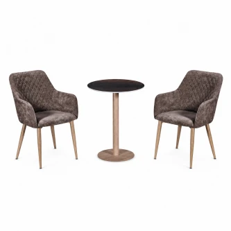 طقم كرسيين و طاولة 1+2 TS-02 BROWN/WOOD