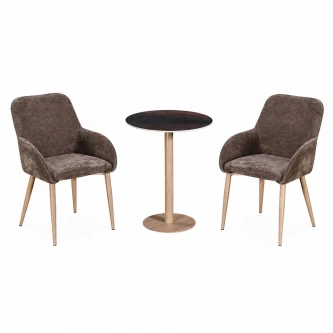 طقم كرسيين و طاولة 1+2 TS-03 BROWN/WOOD